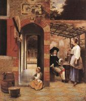 Pieter de Hooch - Drinkers in the Bower